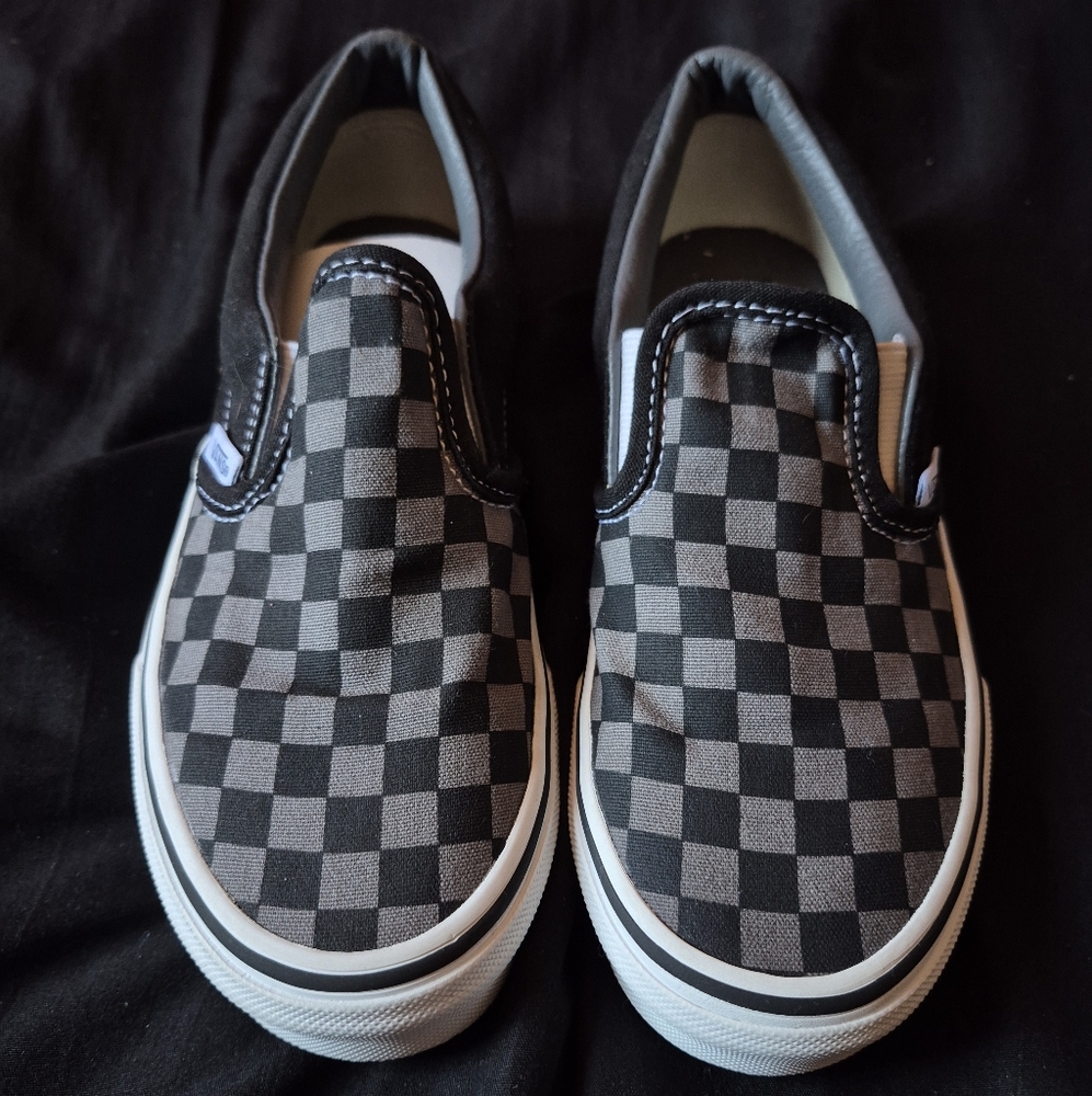 Vans Kids Grey And Black Checkered Slip-On Sneakers